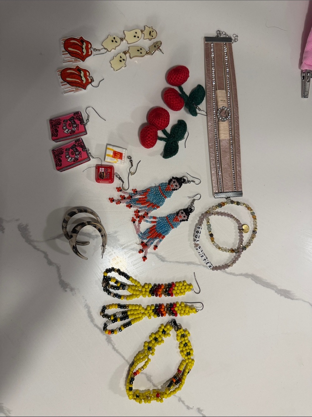 Handcrafted jewelry fun bag! All purchased at craft shows by local artists.
